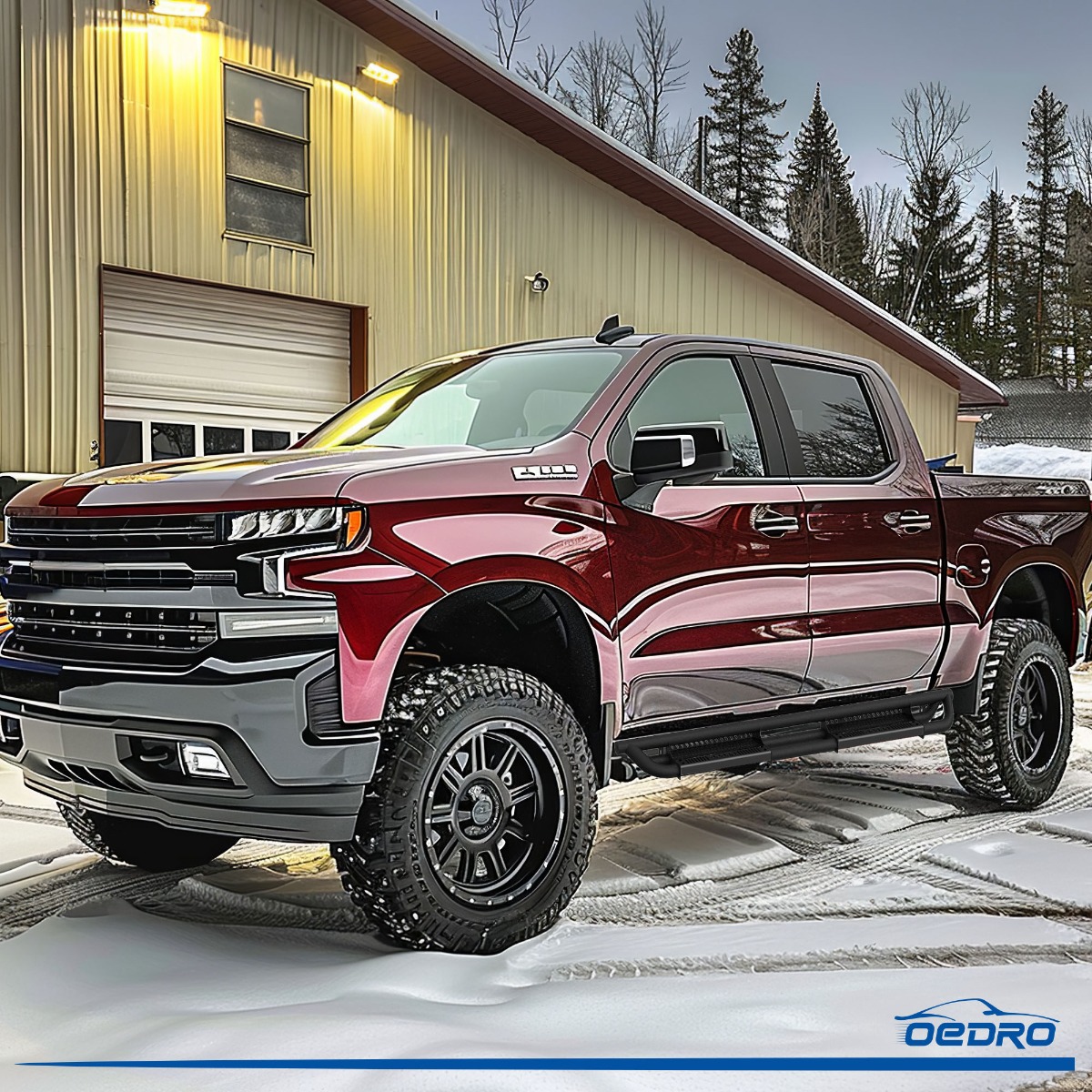 Side view of OEDRO®  6 Inches Running Boards Powder Coated Black Nerf Bars for 2019-2025 Chevy Silverado/GMC Sierra 1500 Crew Cab, 2020-2025 Silverado/Sierra 2500H