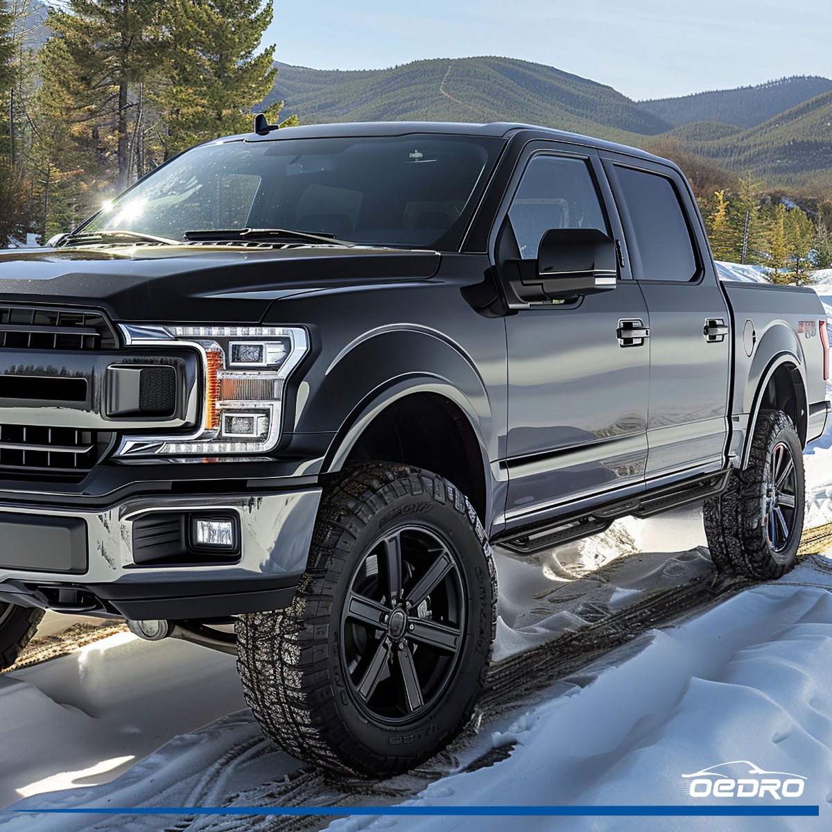 Side view of OEDRO 6" Running Boards Fits for 2015-2026 Ford F150 SuperCrew Cab 4-Doors & 2017-2026 F250 F350 Super Duty Supercrew Cab, Bolt-on Side Steps Steel Ne
