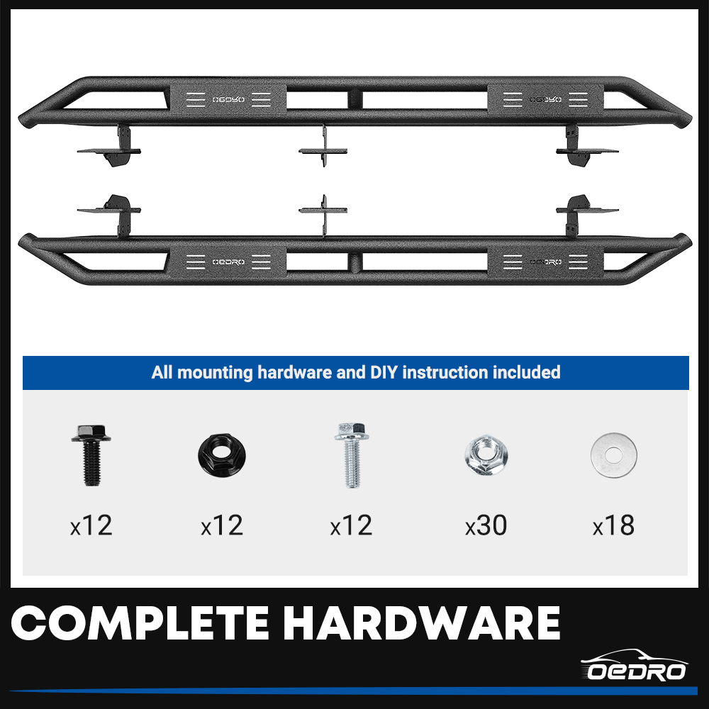 Side view of OEDRO Running Boards for 2019-2026 Dodge Ram 1500 Crew Cab (Not For Classic Models), Textured Black Heavy Duty Side Steps