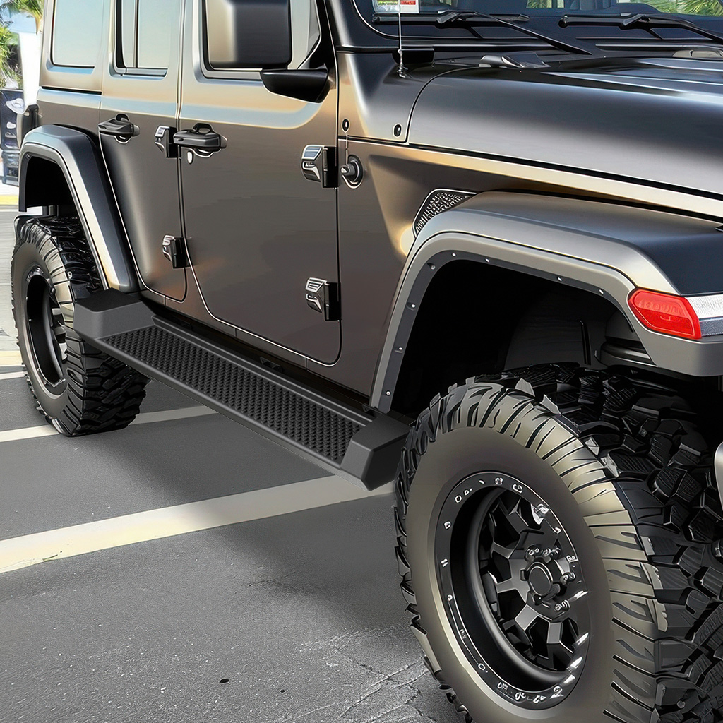 Side view of YITAMOTOR® Running Boards for 2018-2026 Jeep Wrangler JL 4 Door 6" ABS Nerf Bars Side Steps