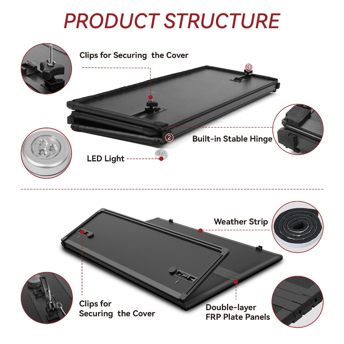 YITAMOTOR® FRP Hard Tri Fold Truck Bed Tonneau Cover