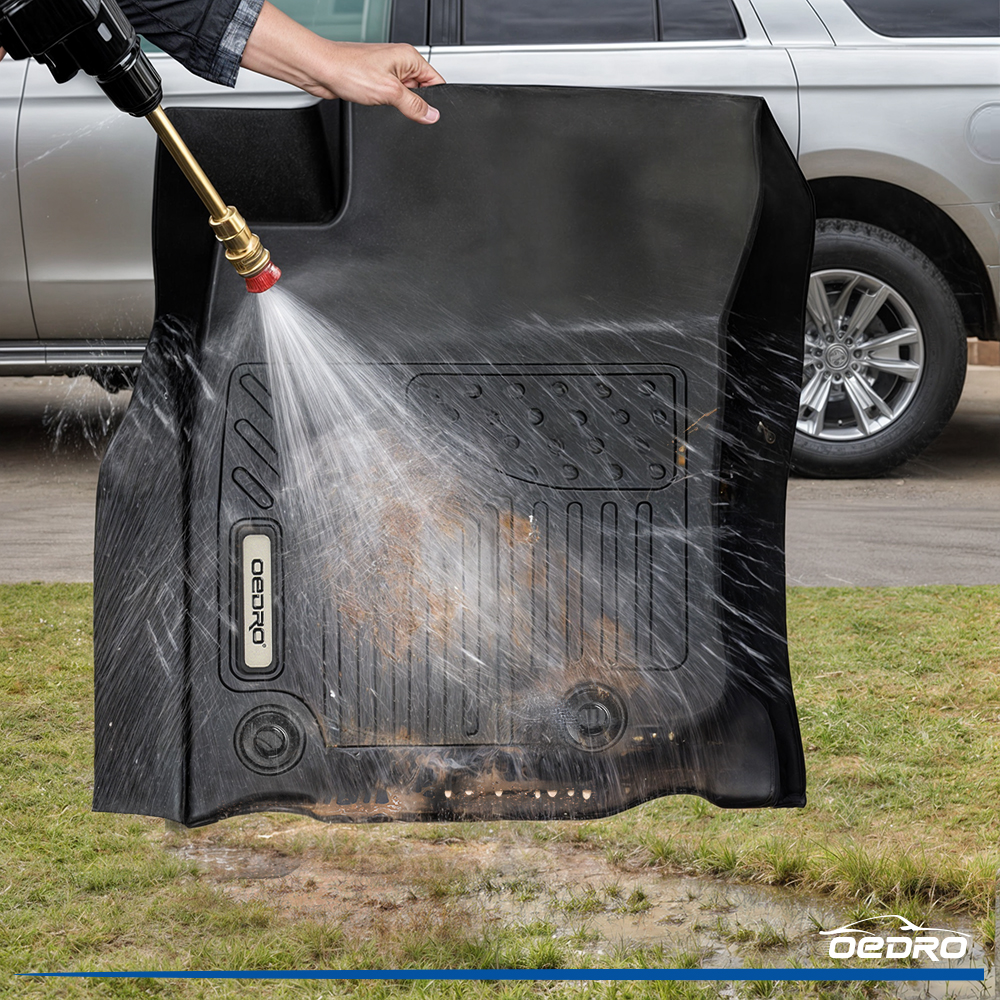 Side view of OEDRO® Floor Mats & Cargo Liners Set for 2013-2024 Toyota 4Runner, Unique Black TPE All-Weather Guard Full Set Liners