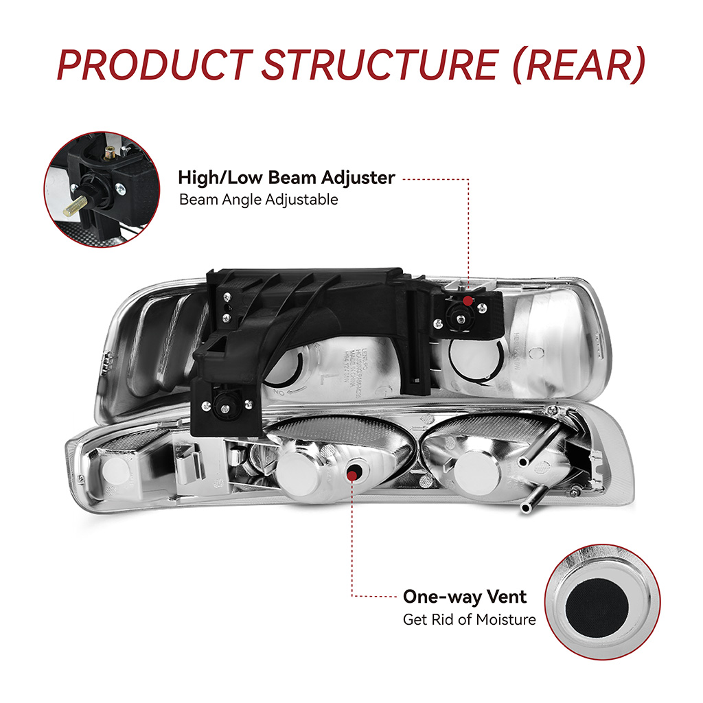 Side view of YITAMOTOR® Headlights For 99-02 Chevy Silverado 1500 2500/01-02 Silverado 1500HD 2500HD 3500/00-06 Tahoe Suburban