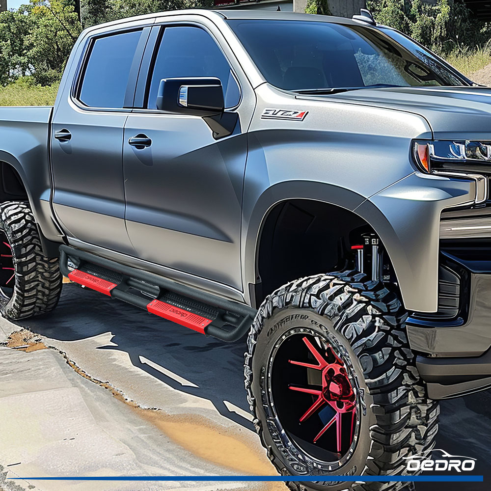 Side view of OEDRO® Running Boards for 2019-2026 Chevy Silverado/GMC Sierra 1500 Crew Cab, 2020-2026 Silverado/Sierra 2500HD 3500HD Crew Cab