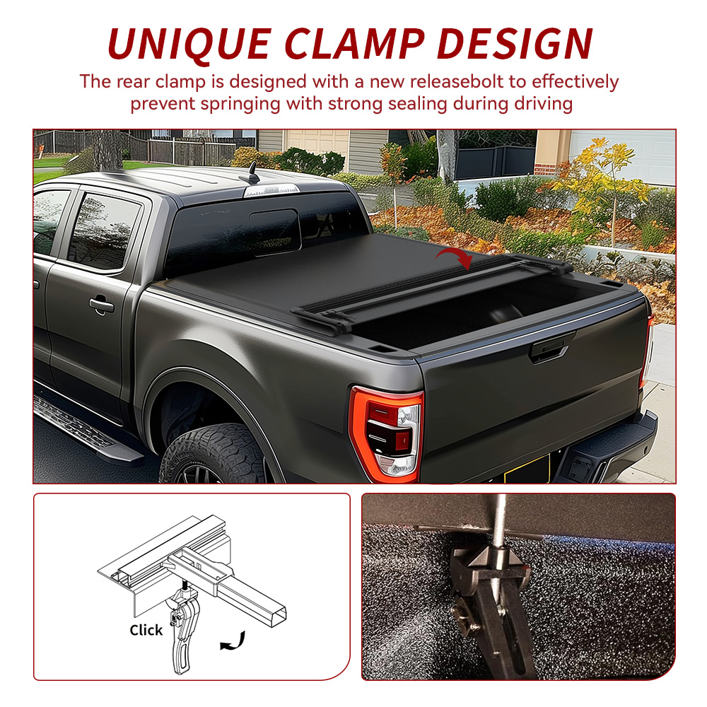 Side view of YITAMOTOR Soft Tri-Fold Tonneau Cover for 2005-2026 Nissan Frontier 5 ft Bed