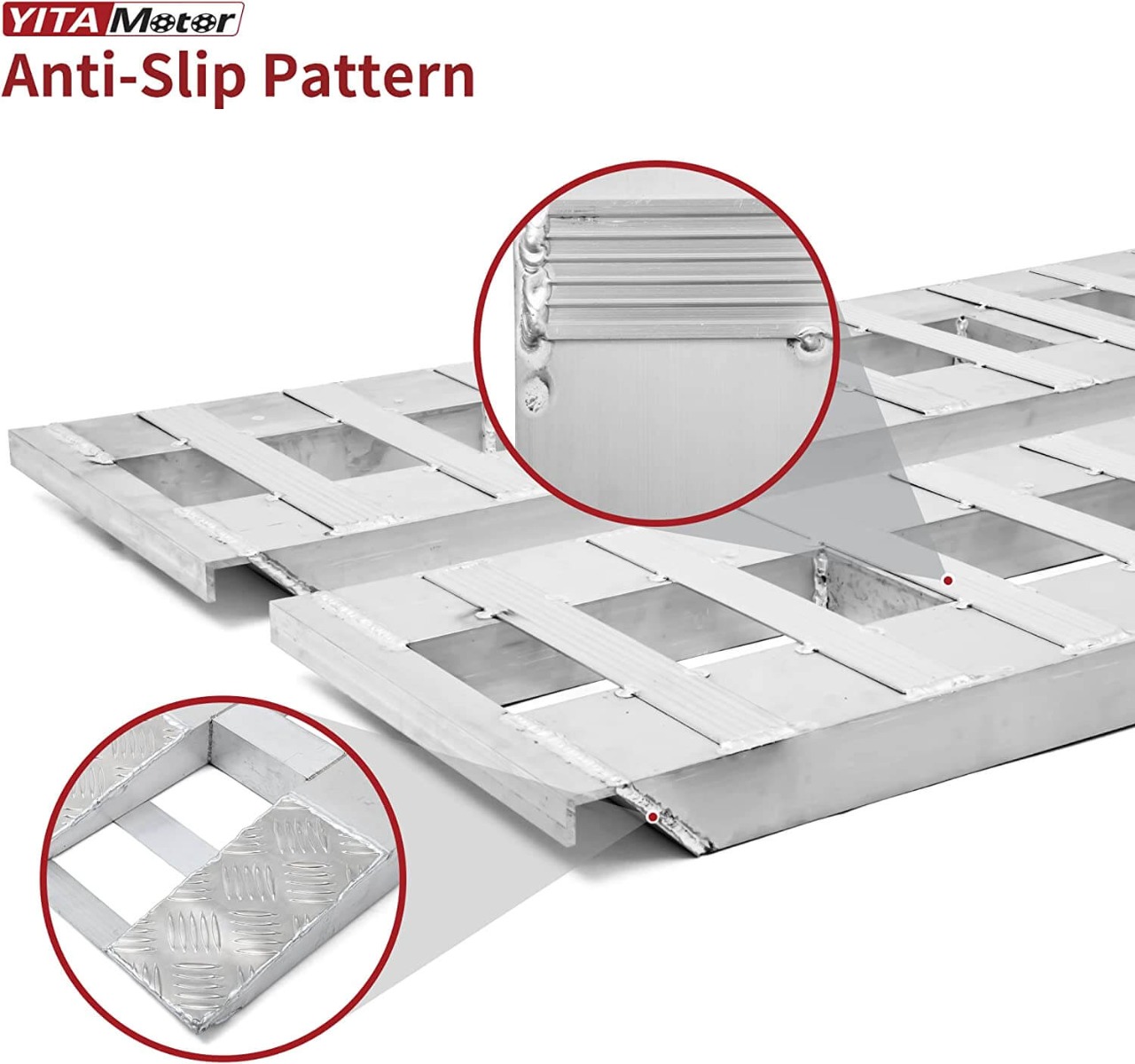 Side view of YITAMOTOR® 60''x12'' Aluminum Trailer Ramps 6000LBS Car Trailer Truck Hook End 2 Loading Ramps