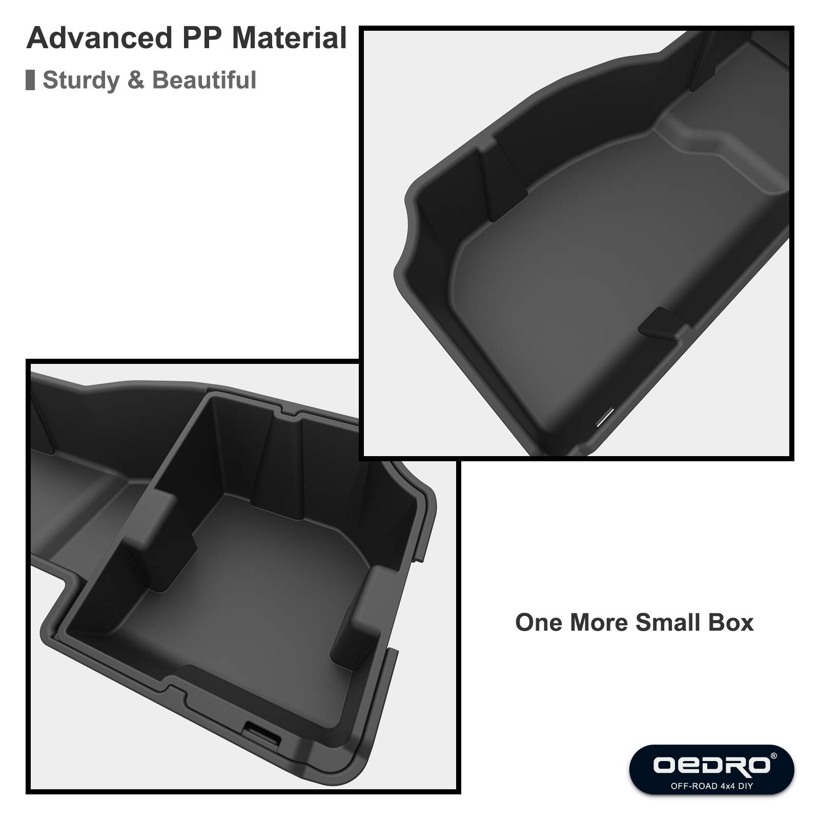 Side view of OEDRO 2-in-1 Under Seat Storage Box for 2014-2018 Chevy Silverado/GMC Sierra 1500, 2015-2019 Silverado/Sierra 2500 3500 HD Crew Cab