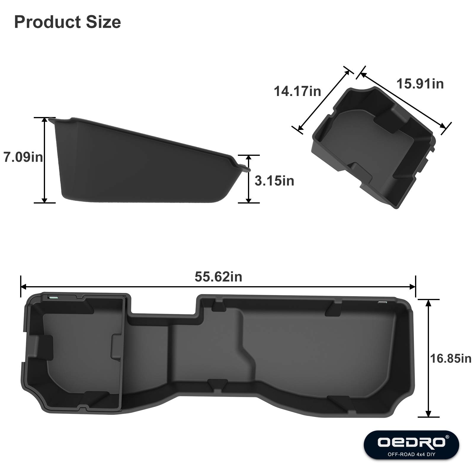 Side view of OEDRO 2-in-1 Under Seat Storage Box for 2014-2018 Chevy Silverado/GMC Sierra 1500, 2015-2019 Silverado/Sierra 2500 3500 HD Crew Cab