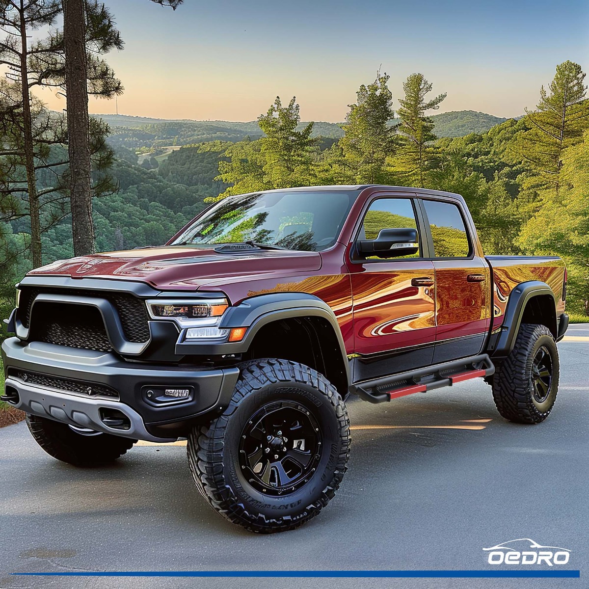 Side view of OEDRO® Running Boards for 2019-2026 Dodge Ram 1500 Crew Cab New Body (NOT for Classic ) Bolt-on Side Steps