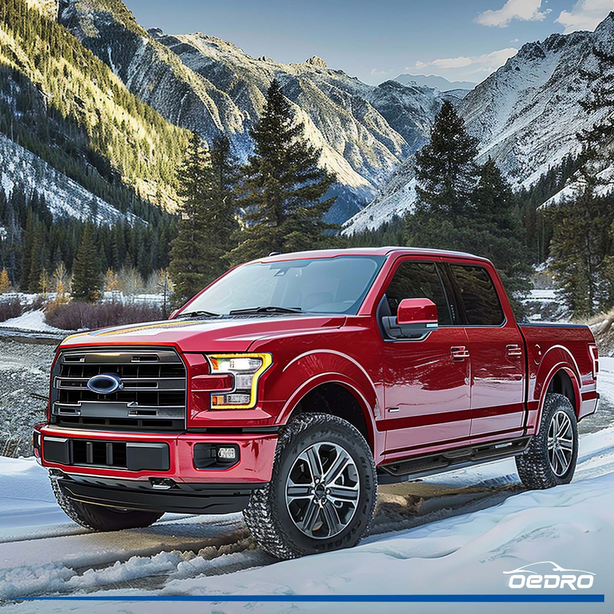 Side view of OEDRO 6" Running Boards Fits for 2015-2026 Ford F150 SuperCrew Cab 4-Doors & 2017-2026 F250 F350 Super Duty Supercrew Cab, Bolt-on Side Steps Steel Ne