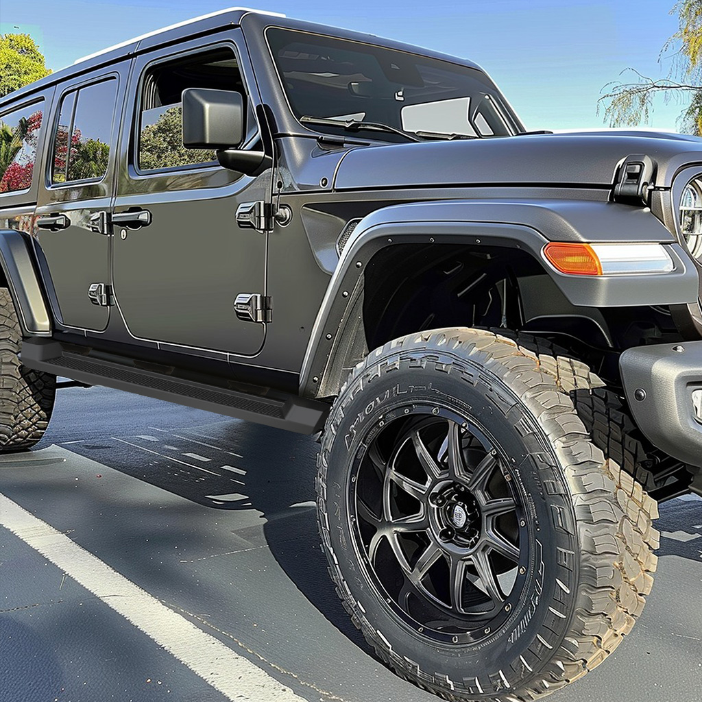 Side view of YITAMOTOR® Running Boards for 2018-2026 Jeep Wrangler JL 4 Door 6" ABS Nerf Bars Side Steps