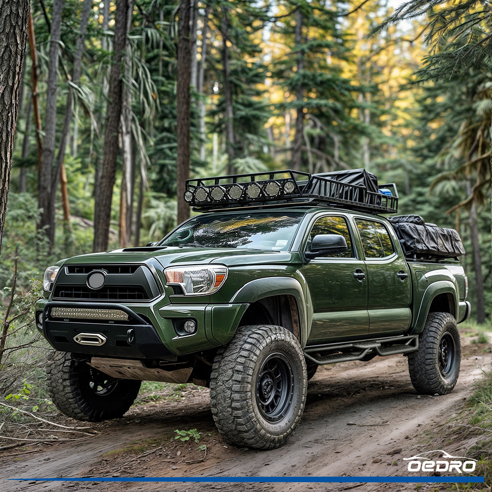 Side view of OEDRO 6" Running Boards Steps Nerf Bars for 2005-2023 Toyota Tacoma Double Cab(4 Full doors Size=1:0.75)