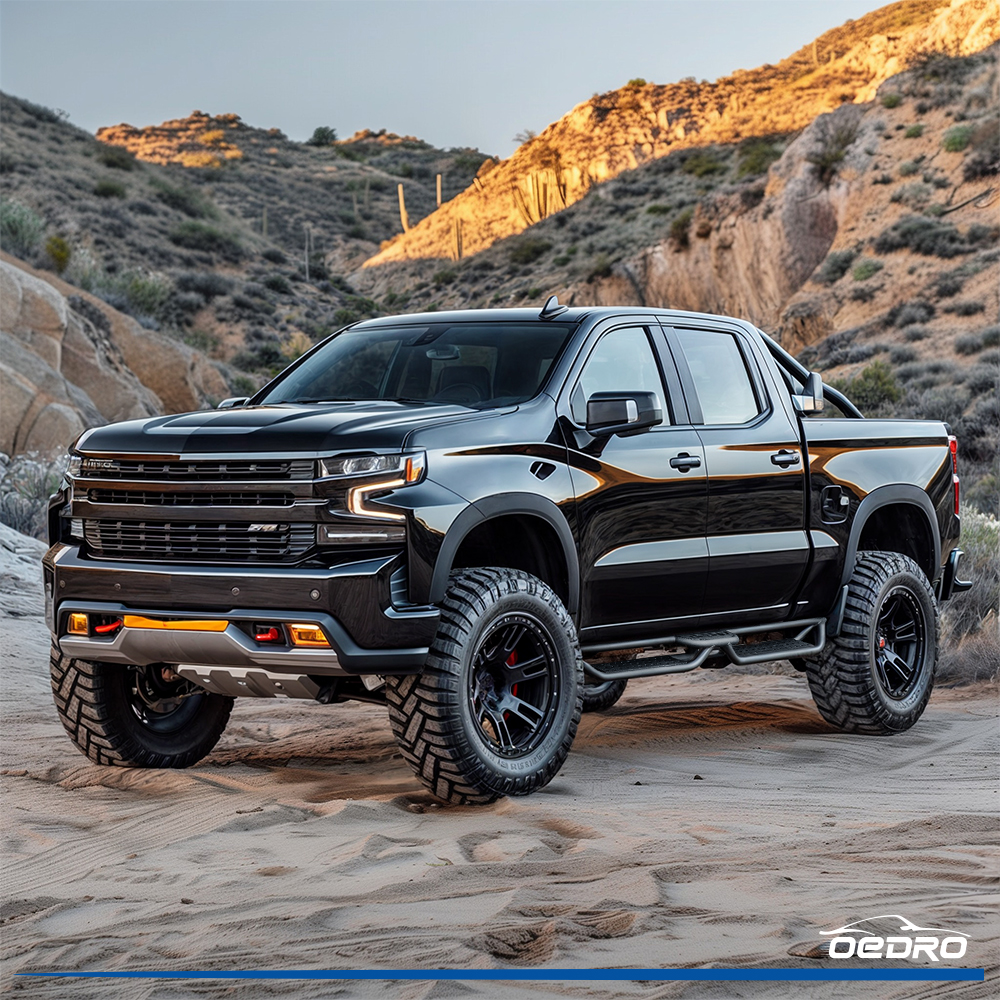 Side view of OEDRO Running Boards for 2019-2026 Chevy Silverado/GMC Sierra 1500 Crew Cab & 2020-2026 2500HD/3500HD (Excl. 2019 1500 LD/Limited)