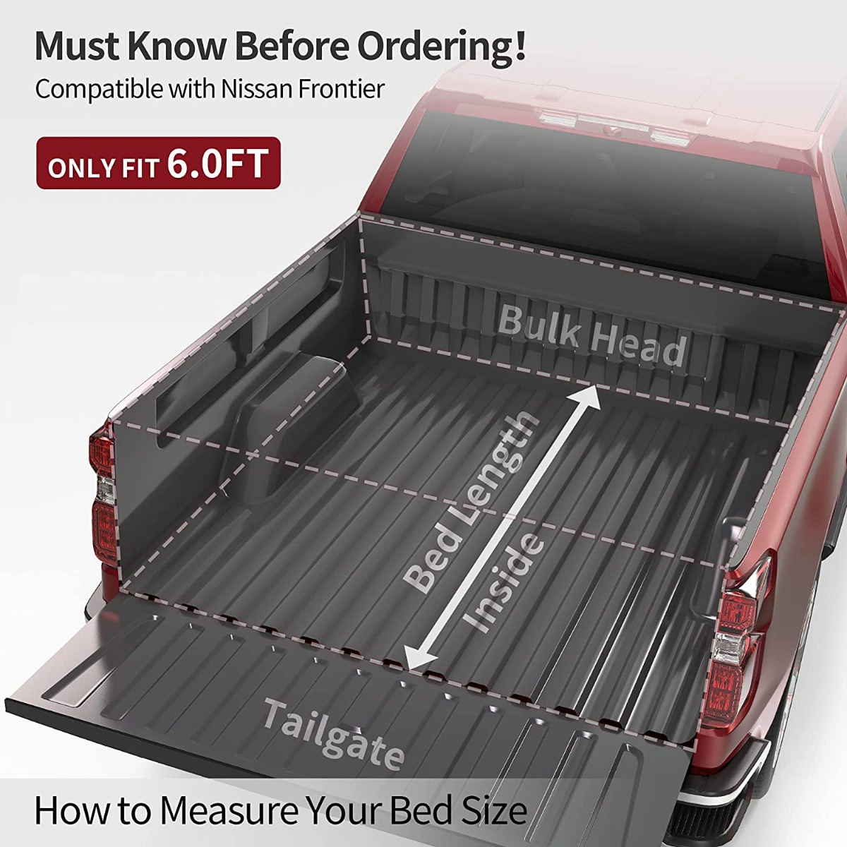 Side view of OEDRO® 6FT Tri-fold Truck Bed Tonneau Cover for 2015-2022 Chevy Colorado & 2015-2022 GMC Canyon