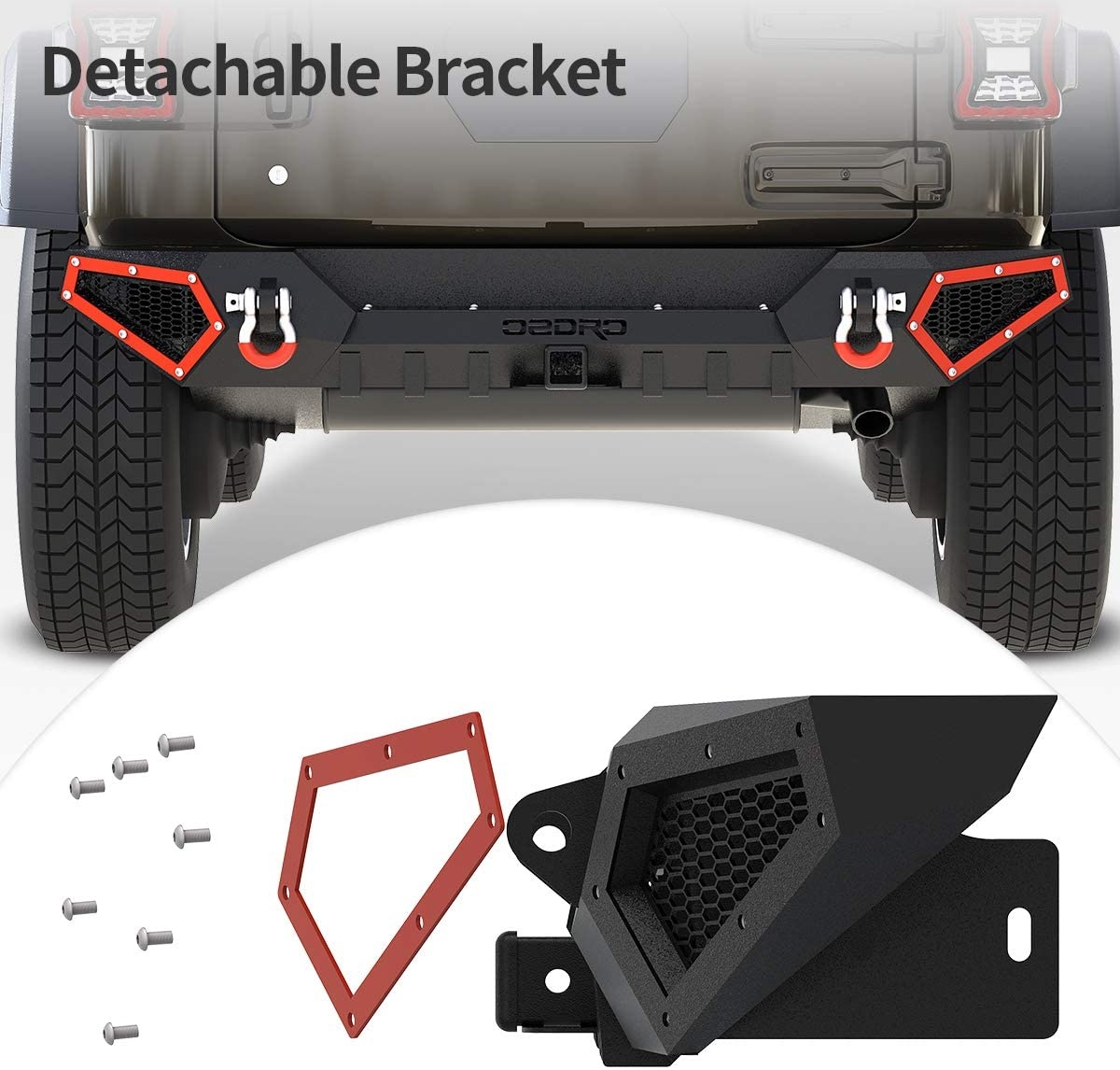 Side view of OEDRO Rear Bumper for 2018-2025 Jeep Wrangler JL & Unlimited JLU (2/4 Doors), with Hitch Receiver & 2x D-Rings