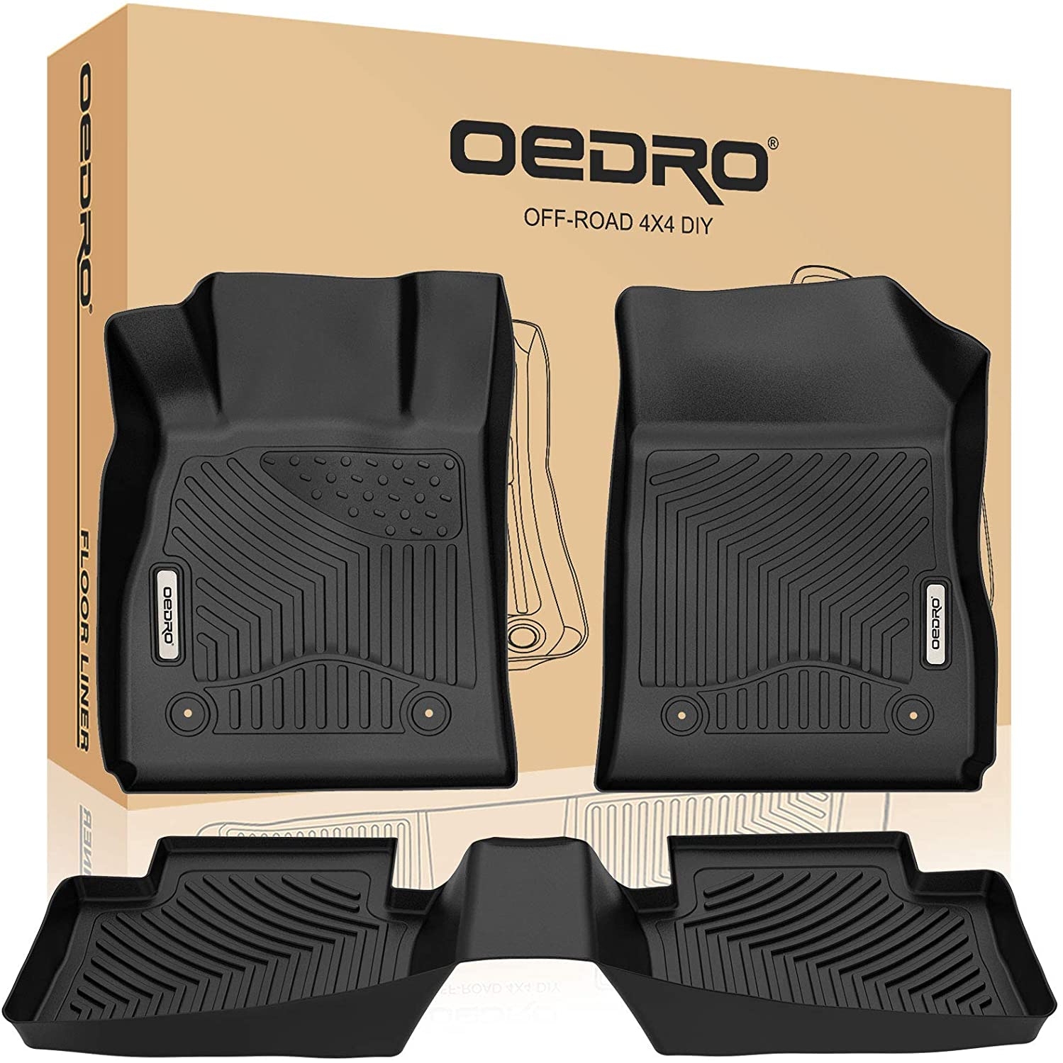 Side view of OEDRO Floor Mats for 2014-2020 Chevy Impala, Unique Black TPE  All-Weather Guard Full Set Liners