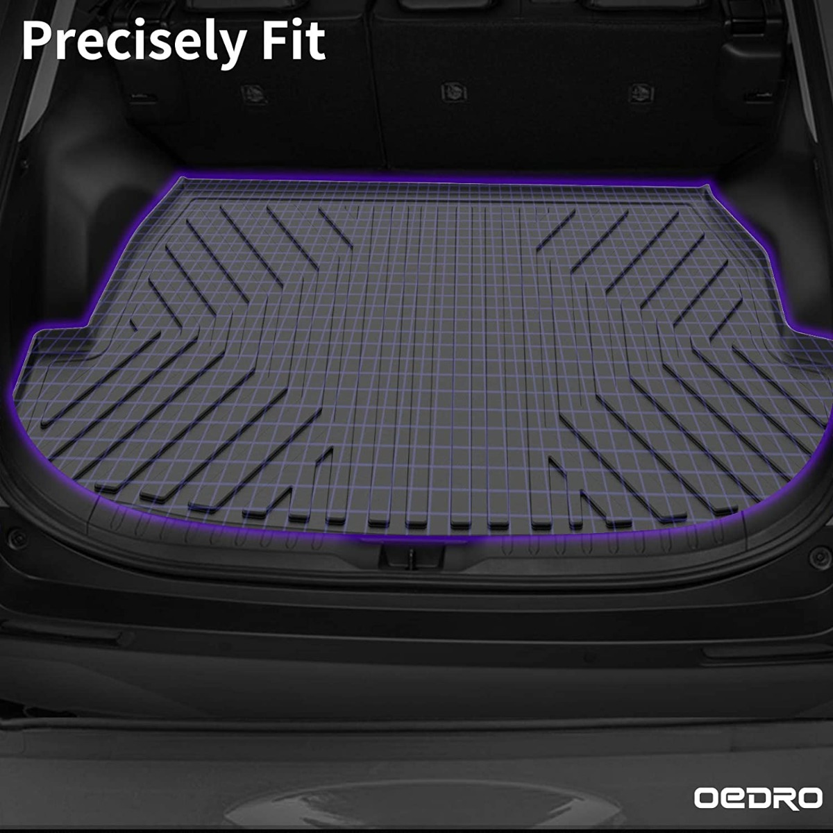 Side view of OEDRO Cargo Liner for 2019-2025 Toyota RAV4, Unique Black TPE All-Weather Guard Trunk Liner