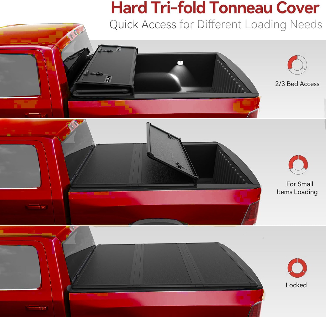 Side view of OEDRO 5FT FRP Hard Tri-fold Tonneau Cover 3-Fold Truck Bed Covers Fit for 2015-2026 Chevy Colorado/GMC Canyon with 5 Feet Bed