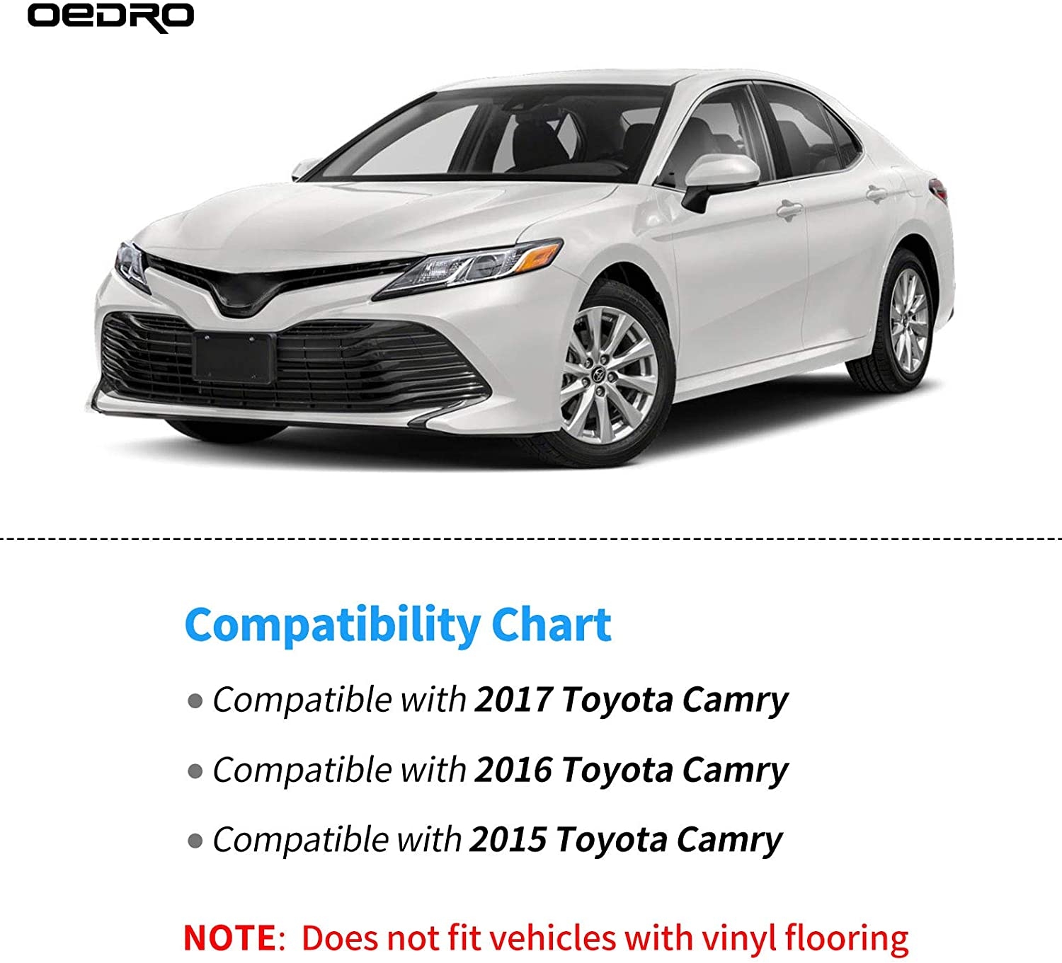 Side view of OEDRO Floor Mats for 2015-2017 Toyota Camry Standard Models, Unique Black TPE All-Weather Guard Full Set Liners