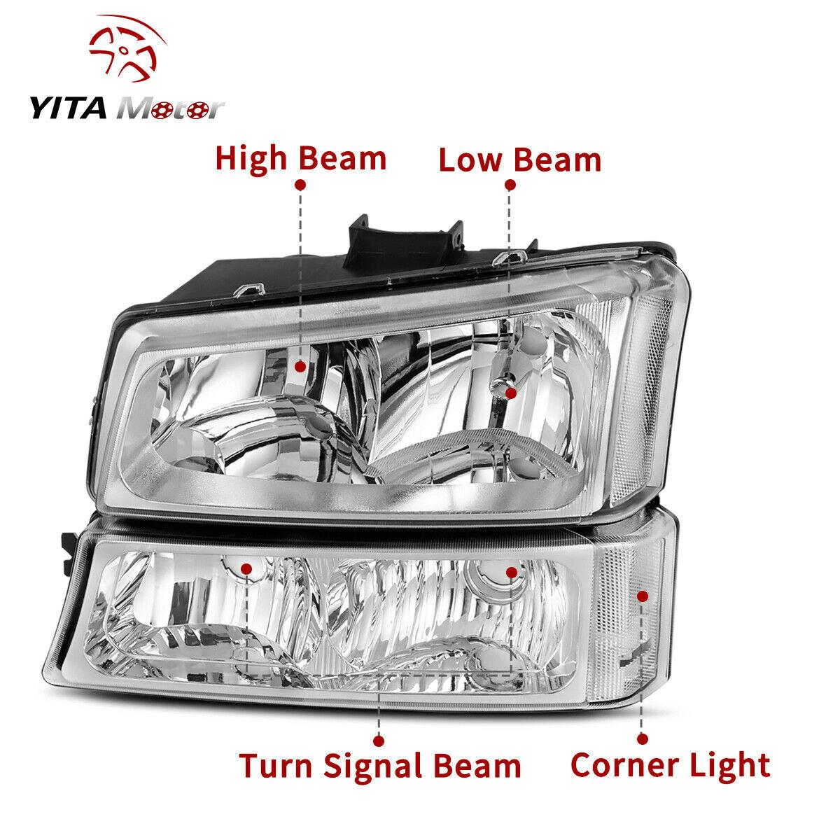 Side view of YITAMOTOR® 2003-2006 Chevy Silverado Chroming Headlight + Black Tail Lights Set