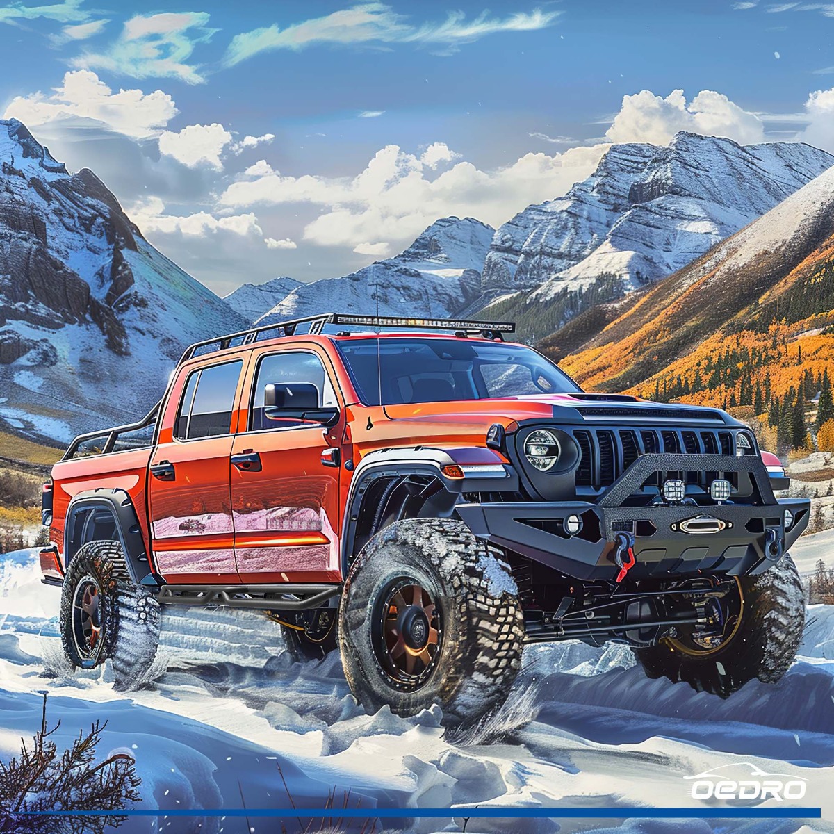 Side view of OEDRO® Running Boards for 2022-2026 Toyota Tundra Crewmax Cab with Two Stairs Design All-Steel Build, Bolt-on Side Steps