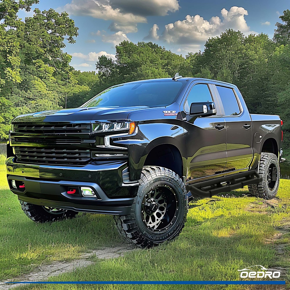 Side view of OEDRO®  6 Inches Running Boards Powder Coated Black Nerf Bars for 2019-2025 Chevy Silverado/GMC Sierra 1500 Crew Cab, 2020-2025 Silverado/Sierra 2500H