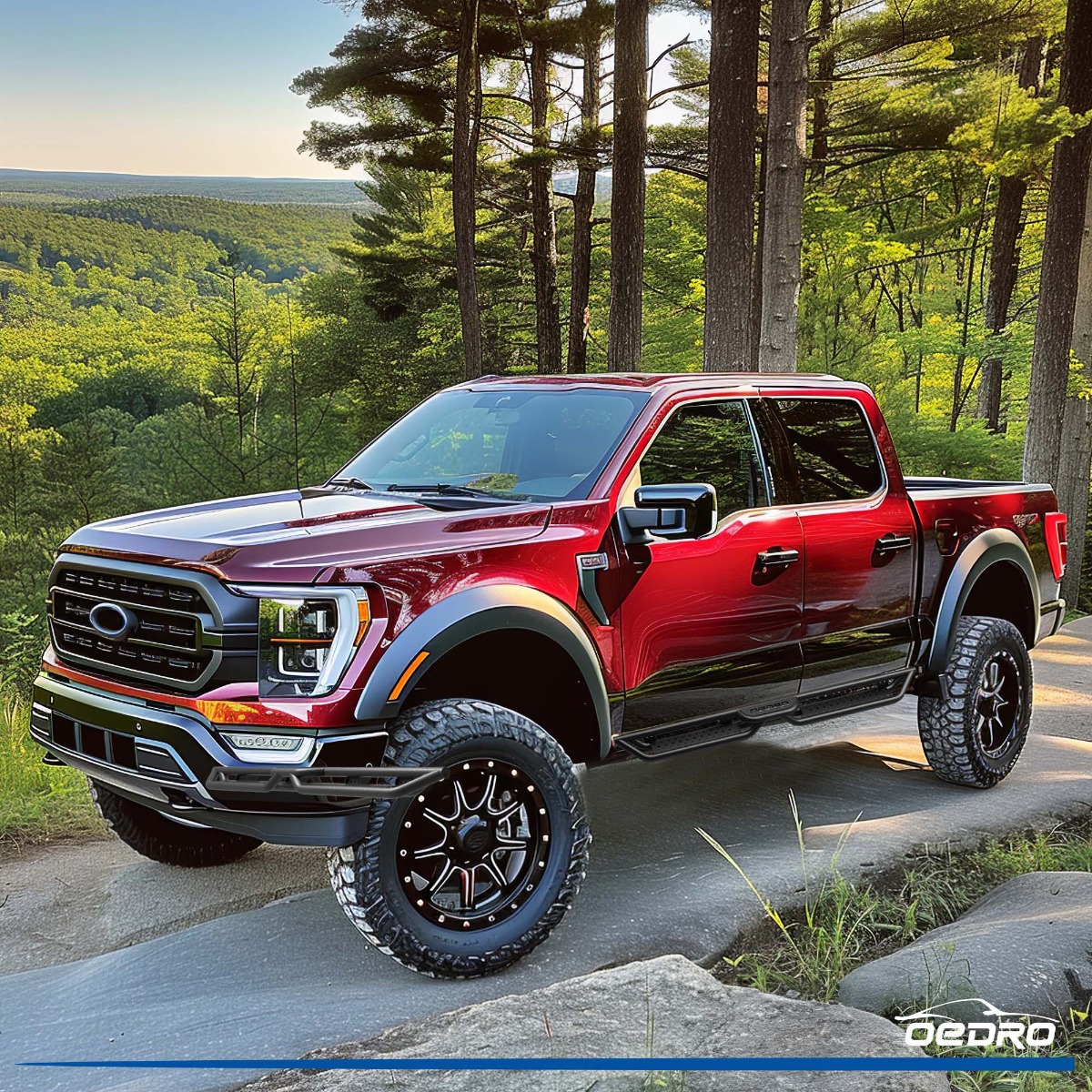 Side view of OEDRO 6" Running Boards Fits for 2015-2026 Ford F150 SuperCrew Cab 4-Doors & 2017-2026 F250 F350 Super Duty Supercrew Cab, Bolt-on Side Steps Steel Ne