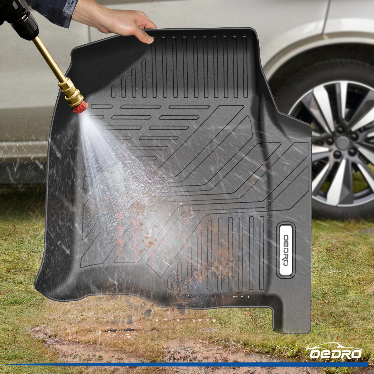 Side view of OEDRO Floor Mats Fits for 2019-2026 Chevy Silverado /GMC Sierra 1500 & 2020-2026 2500HD/3500HD Crew Cab W/ Rear Storage Box, Front Bucket Seat