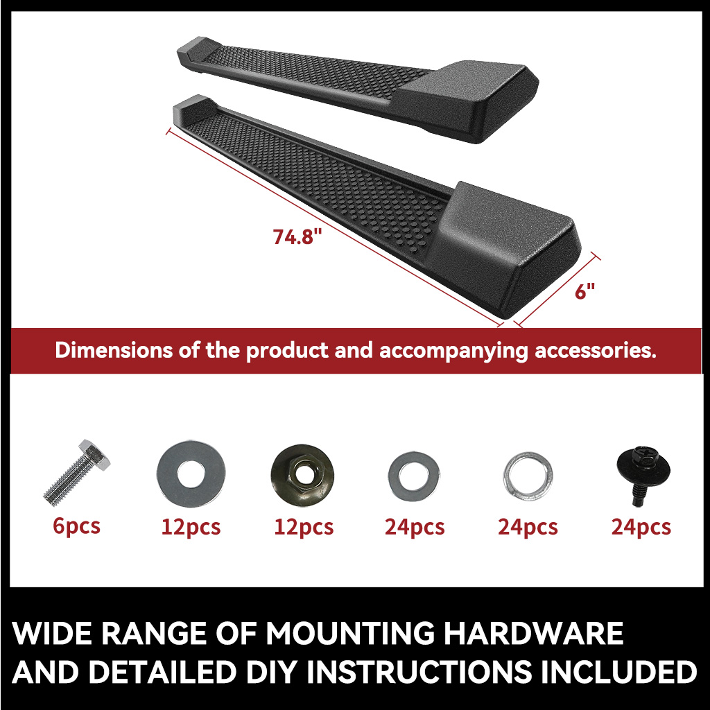Side view of YITAMOTOR® Running Boards for 2018-2026 Jeep Wrangler JL 4 Door 6" ABS Nerf Bars Side Steps