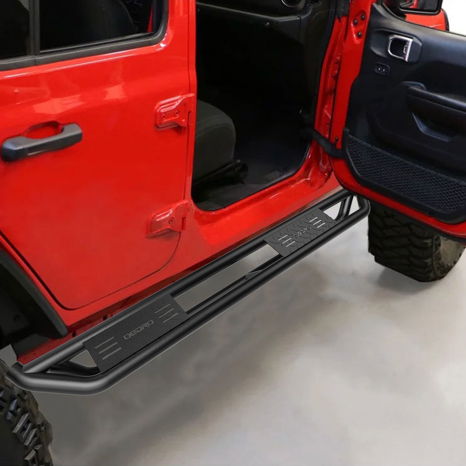 Side view of OEDRO 6" Running Boards for 2018-2026 Jeep Wrangler JL & Unlimited 4 Door