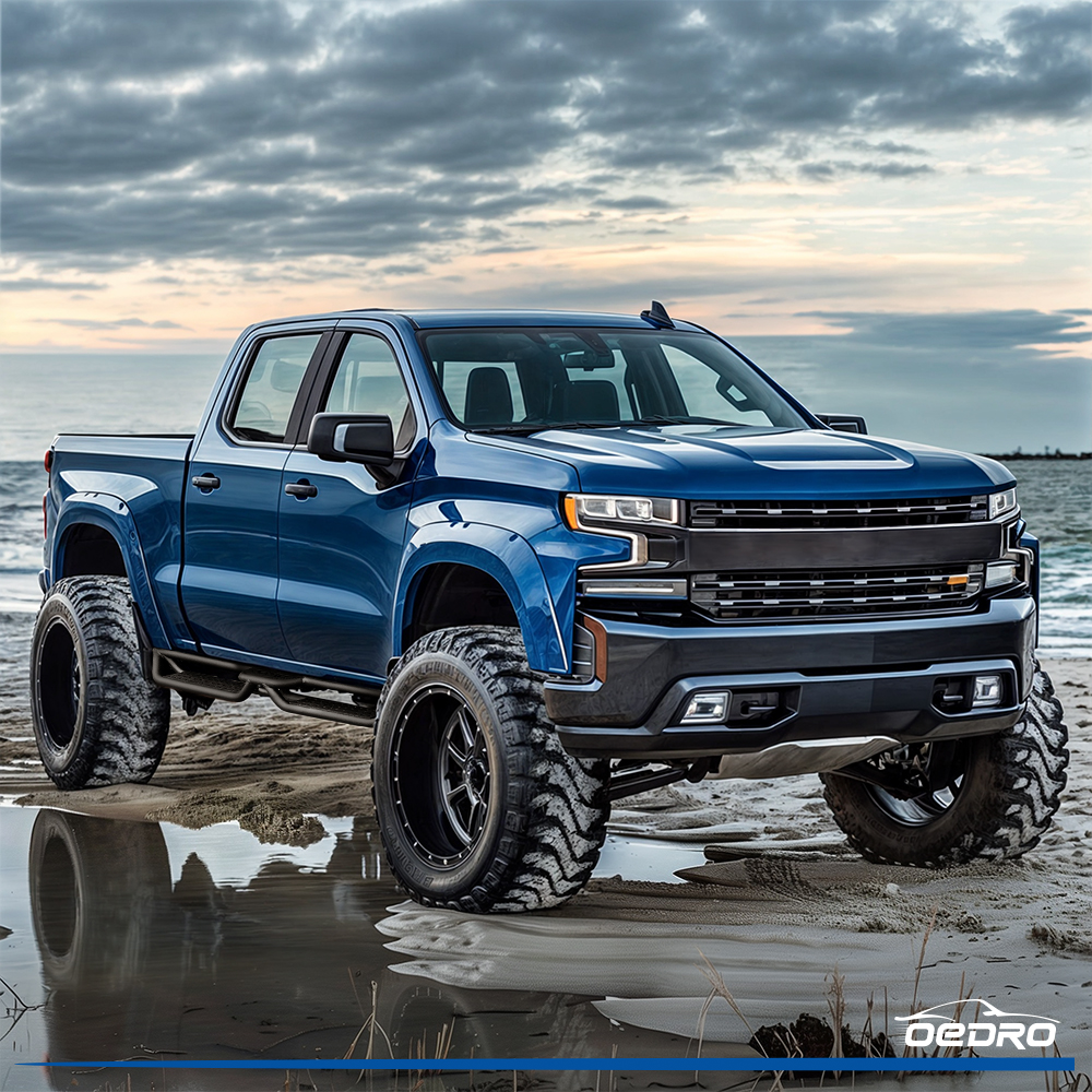 Side view of OEDRO Running Boards for 2019-2026 Chevy Silverado/GMC Sierra 1500 Crew Cab & 2020-2026 2500HD/3500HD (Excl. 2019 1500 LD/Limited)