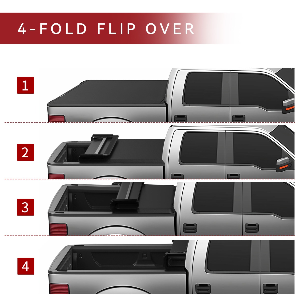 Side view of YITAMOTOR® 2017-2024 Nissan Titan Soft Quad Fold Truck Bed Tonneau Cover, Fleetside 5.5 ft Bed w/o Titan Box