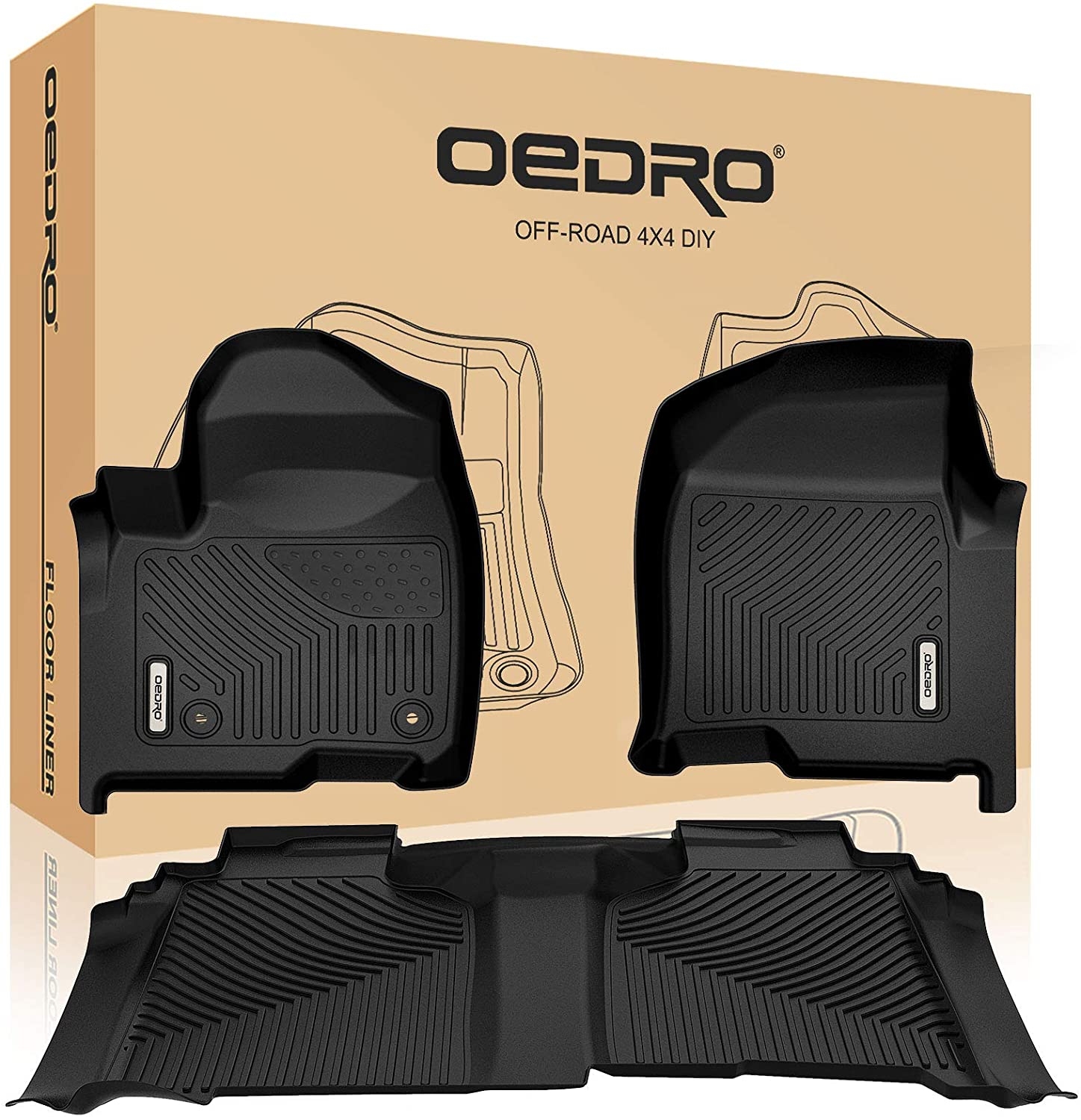 Side view of OEDRO Floor Mats for 2019-2025 Chevy Silverado 1500/GMC Sierra 1500 Crew Cab, No Rear Underseat Storage Box