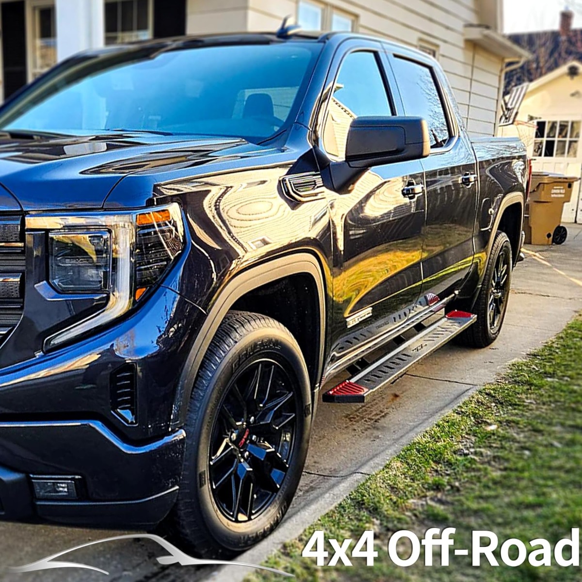 Side view of OEDRO Running Boards for 2019-2025 Chevy Silverado/ GMC Sierra 1500 Crew Cab & 2020-2025  Chevy Silverado /GMC Sierra 2500HD 3500HD