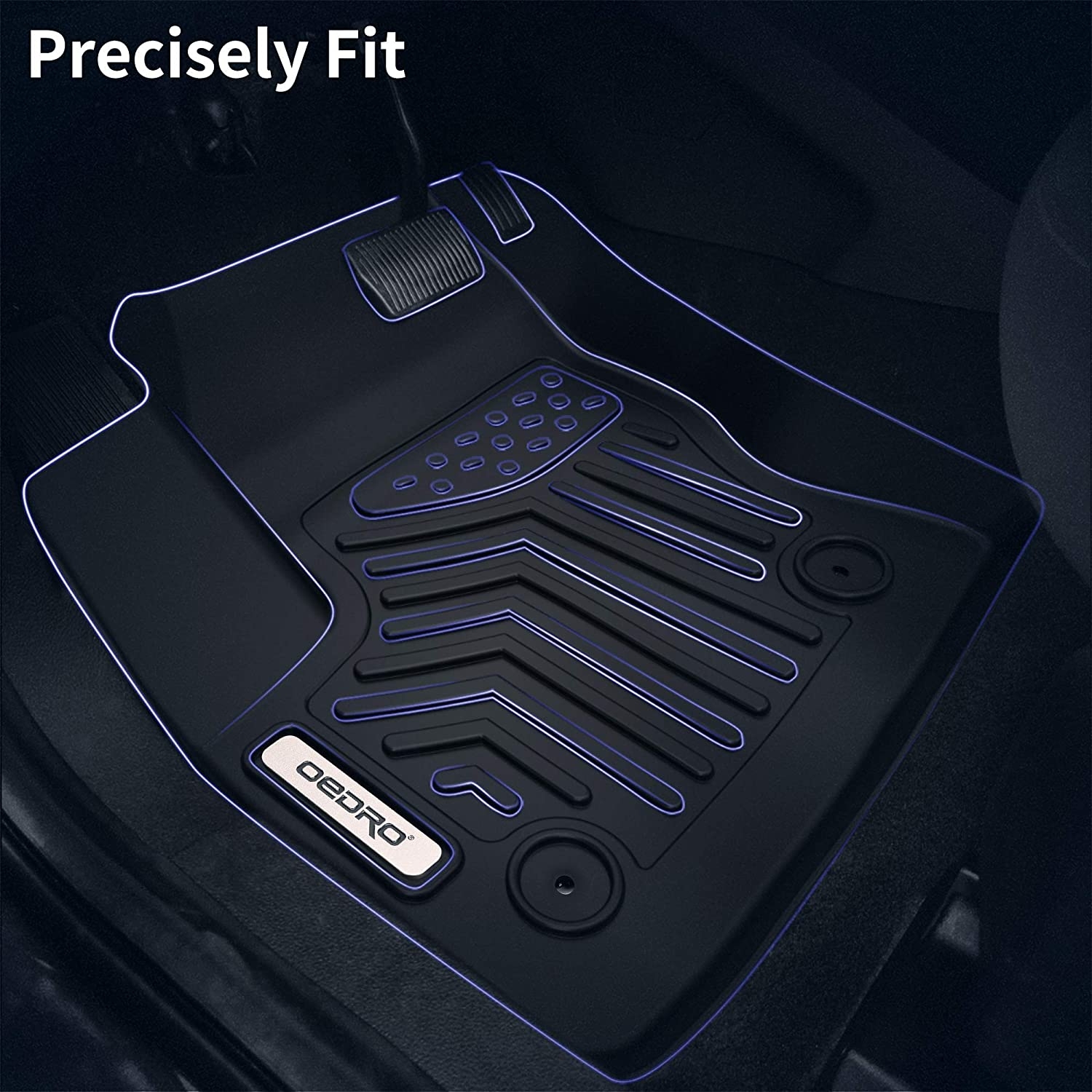 Side view of OEDRO Floor Mats for 2019-2023 Ford Ranger Supercrew Cab, Black TPE All-Weather Guard Full Liner Set