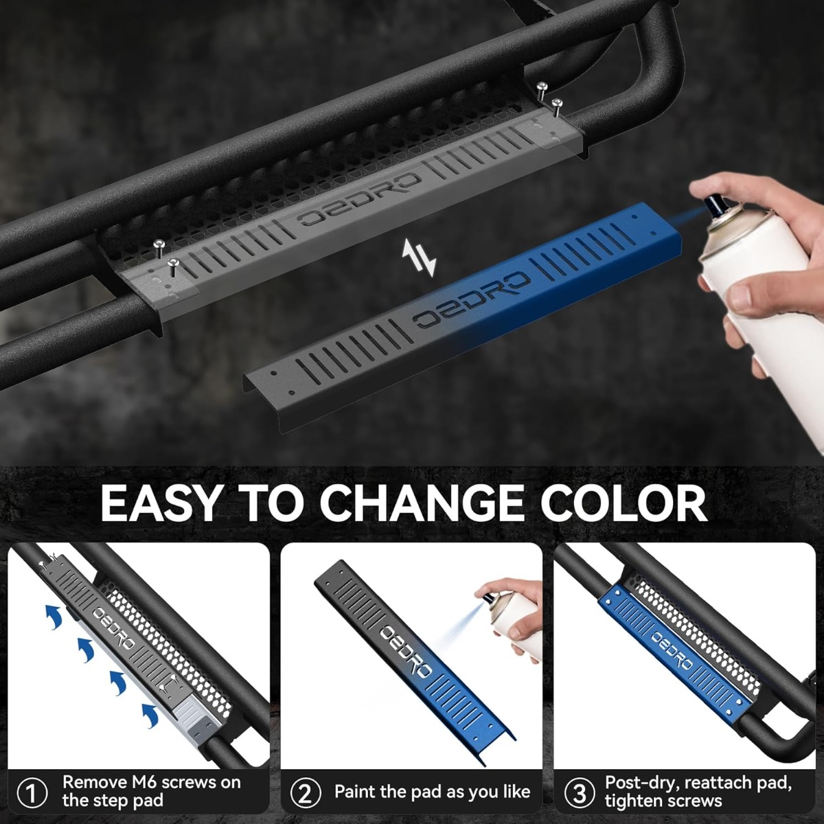 Side view of OEDRO® 6 inch Running Boards Compatible with 2005-2023 Toyota Tacoma Double Cab, Upgraded Paintable Side Steps, Black Textured Heavy Duty Truck Nerf B