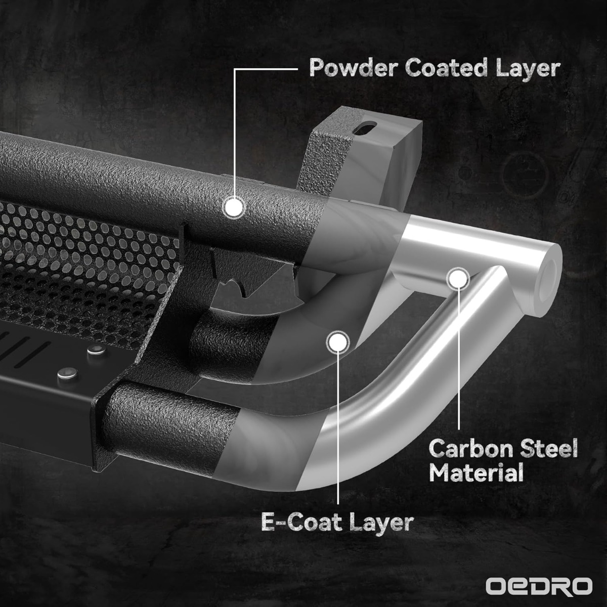 Side view of OEDRO® 6 inch Running Boards Compatible with 2005-2023 Toyota Tacoma Double Cab, Upgraded Paintable Side Steps, Black Textured Heavy Duty Truck Nerf B