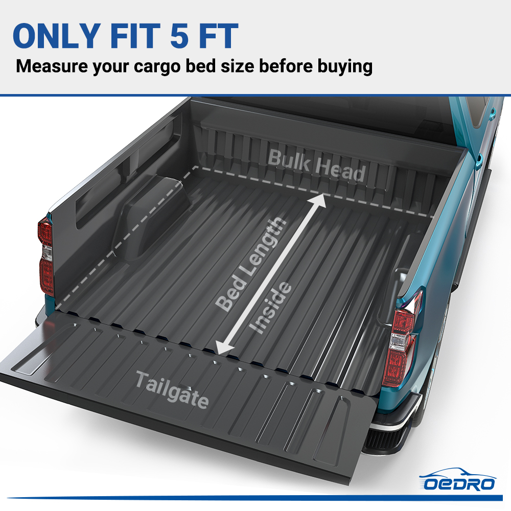 Side view of OEDRO 5FT FRP Hard Tri-fold Tonneau Cover Fold Truck Bed Covers Compatible with 2020-2026 Jeep Gladiator, Fleetside 5 Feet Bed