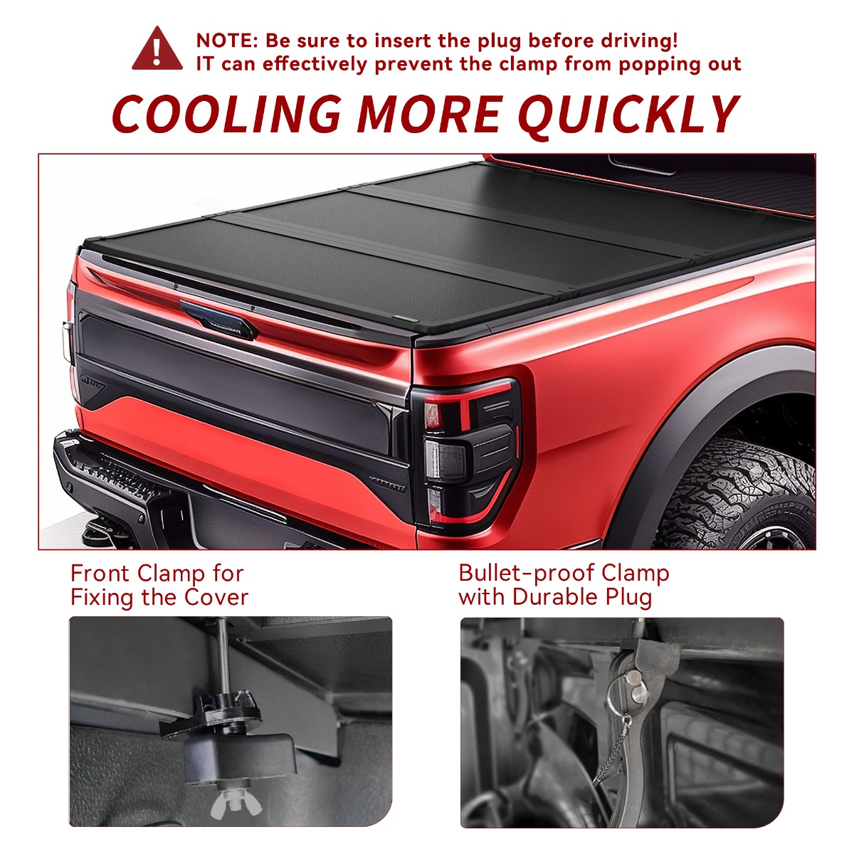 Side view of YITAMOTOR® FRP Hard Tri-fold Truck Bed Tonneau Cover Compatible with 2019-2026 Chevy Silverado/GMC Sierra 1500 New Body Style 5.8 ft Bed