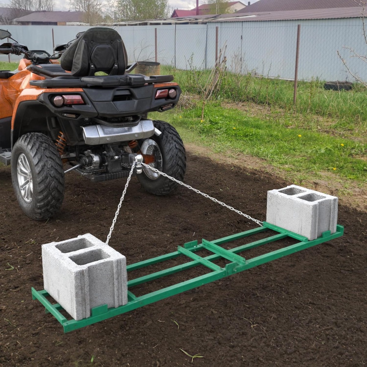 Side view of YITAMOTOR® 8 Ft Drag Harrow Driveway Grader Landscape Power Rake for ATV, UTV, Tractor, Mower Tow Behind Yard Lawn Leveling Tool with 6 Ft Heavy Duty