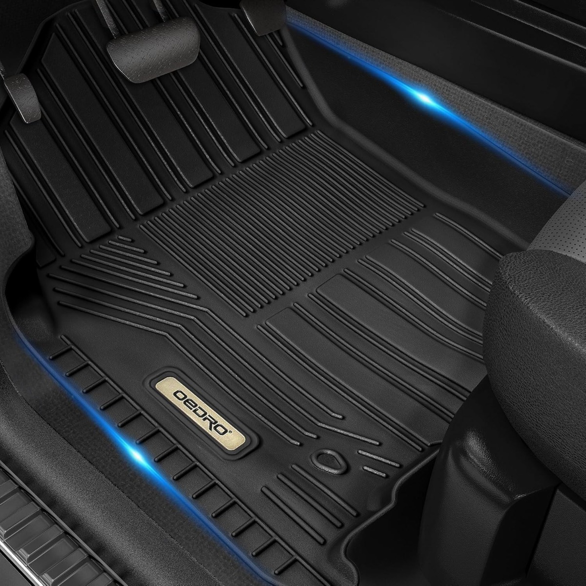 Side view of OEDRO Floor Mats Liner Set Compatible with 2024-2025 Subaru Crosstrek All-Weather TPE Liners for 1st, 2nd Row & Trunk, Precision Fit, Black