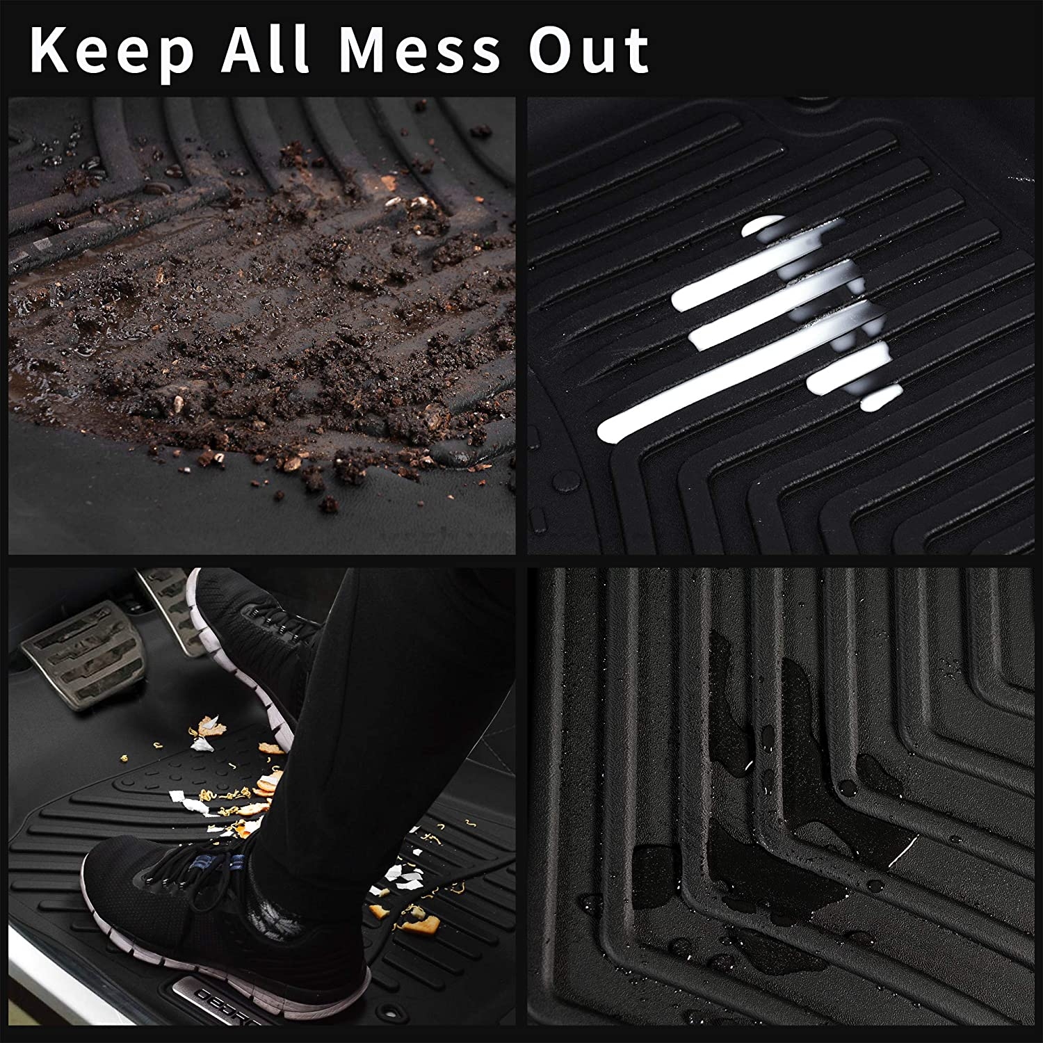Side view of OEDRO Floor Mats for 2019-2023 Ford Ranger Supercrew Cab, Black TPE All-Weather Guard Full Liner Set