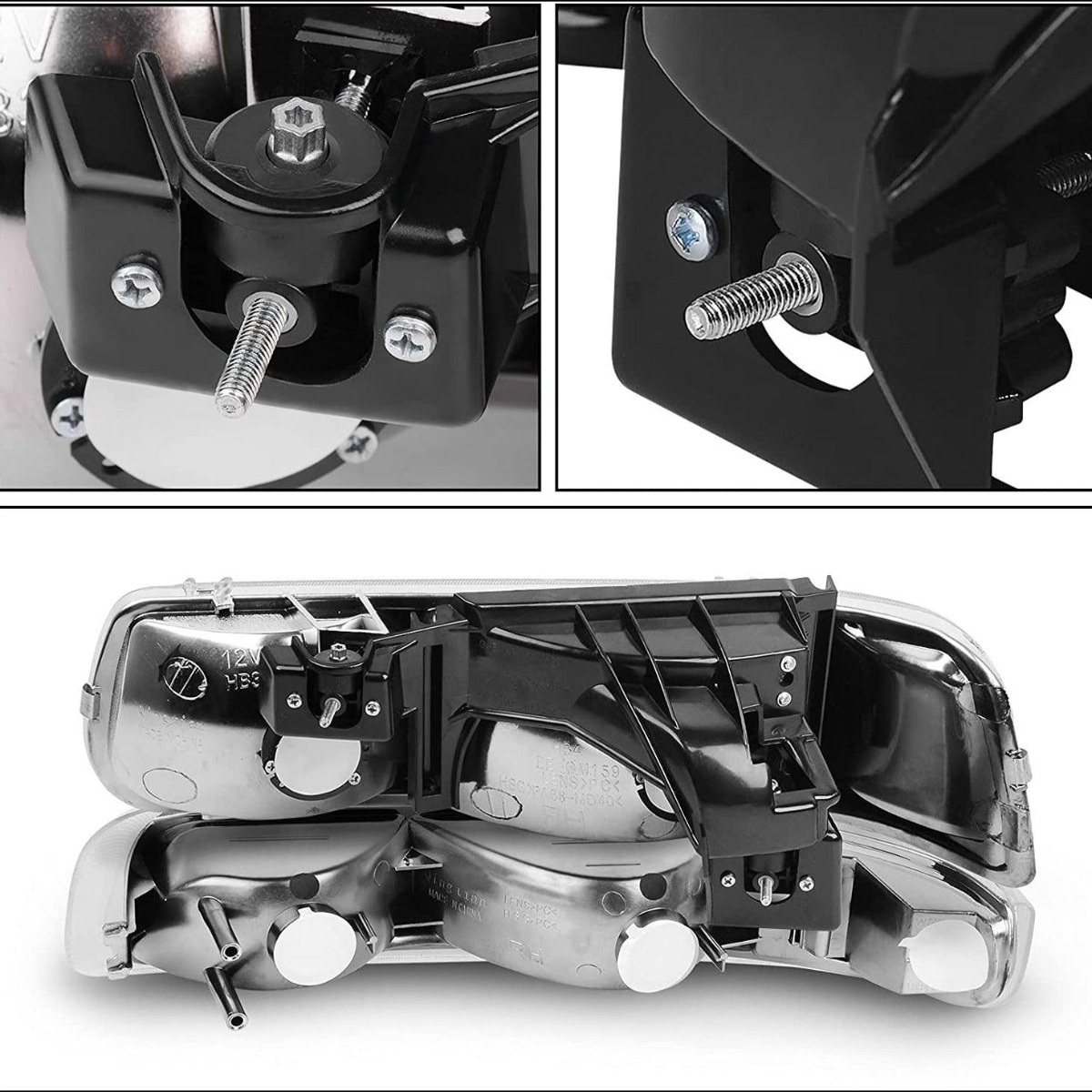 Side view of YITAMOTOR® 1999-2002 Chevy Silverado Chrome Housing Replacement Headlights + Clear Lens Taillights Combo
