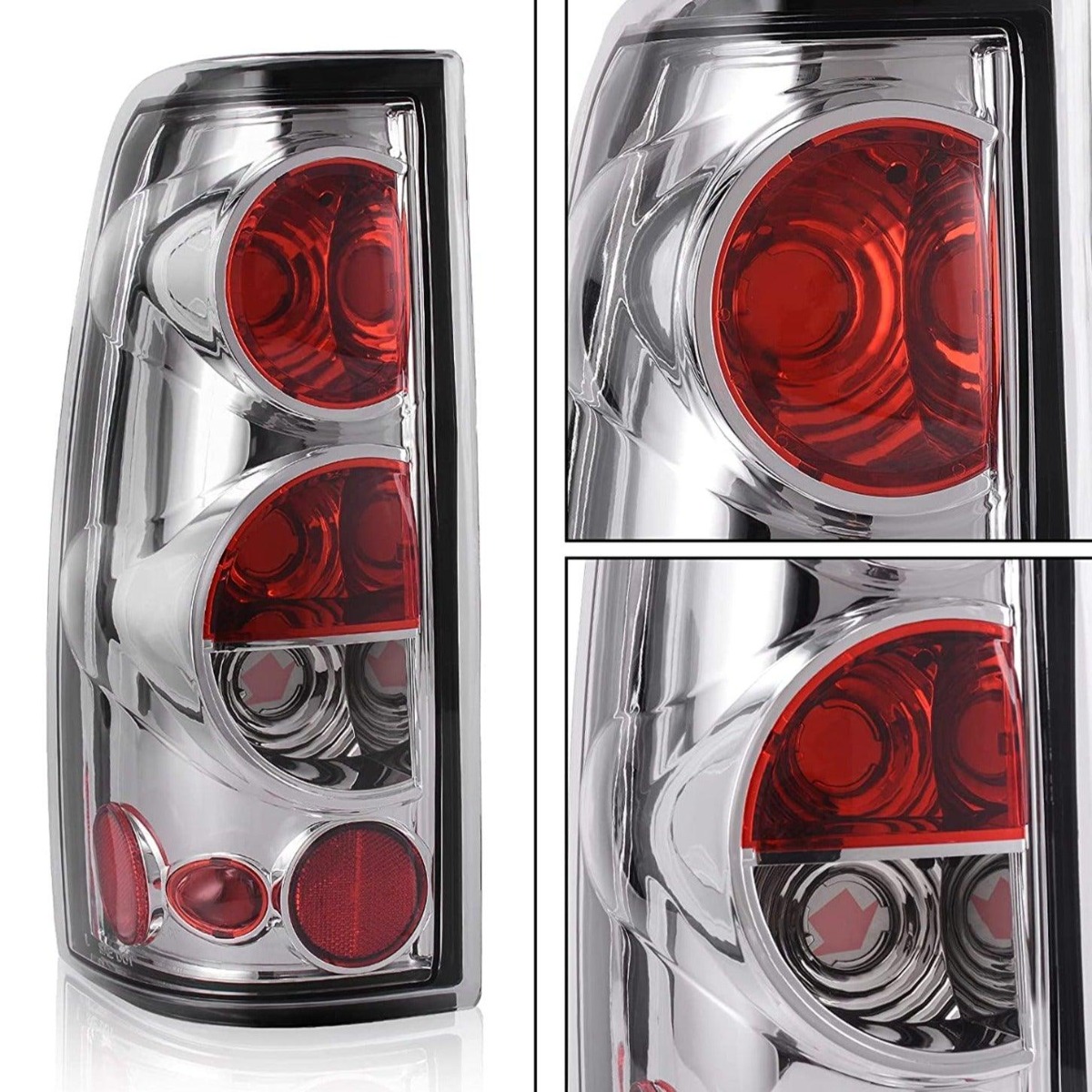 Side view of YITAMOTOR® 1999-2002 Chevy Silverado Chrome Housing Replacement Headlights + Clear Lens Taillights Combo