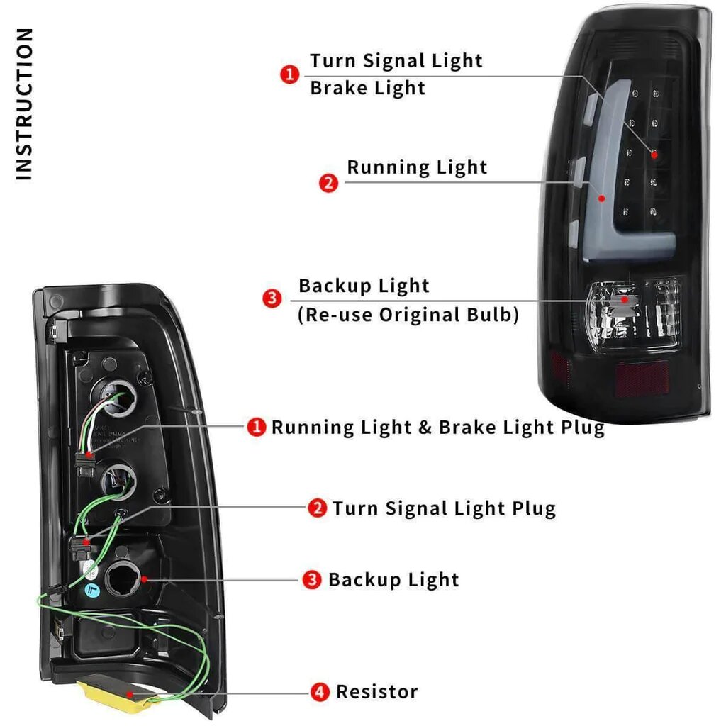 Side view of YITAMOTOR® 1999-2002 Chevy Silverado Headlights Lamps + LED Tail Lights Black
