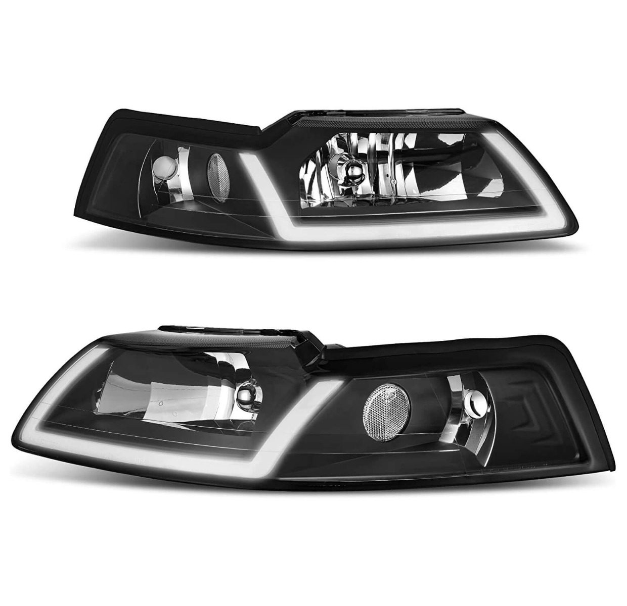 YITAMOTOR® LED DRL Headlights Assembly Compatible with 1999-2004 Ford Mustang Headlamp Replacement Pair with Daytime Running Light Black Housing Clear