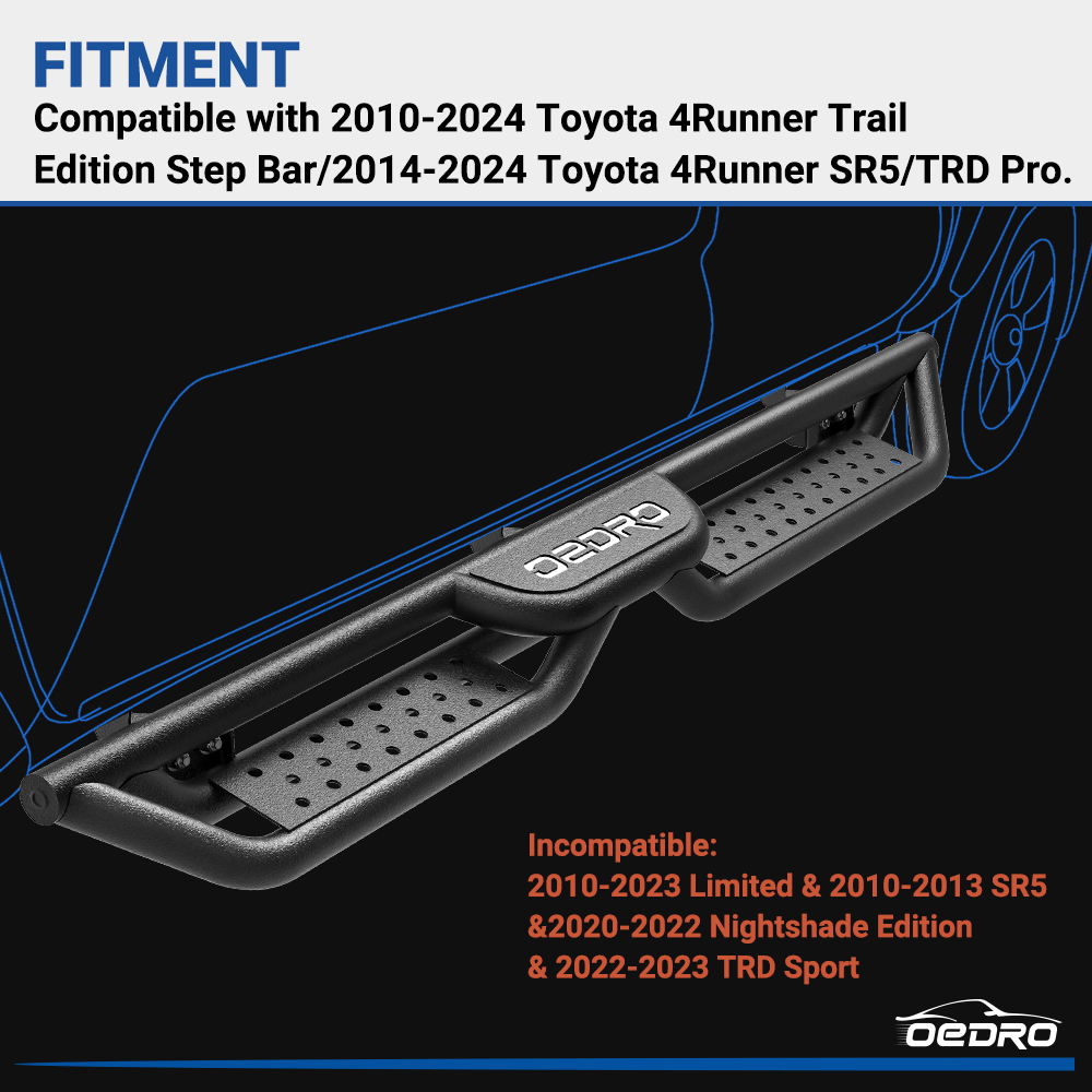 Side view of OEDRO 6 Inch Running Boards Compatible with Toyota 4Runner 2010-2024 Trail Edition,2014-2023 SR5/TRD Pro,Bolt-on Side Steps Steel Nerf Bar