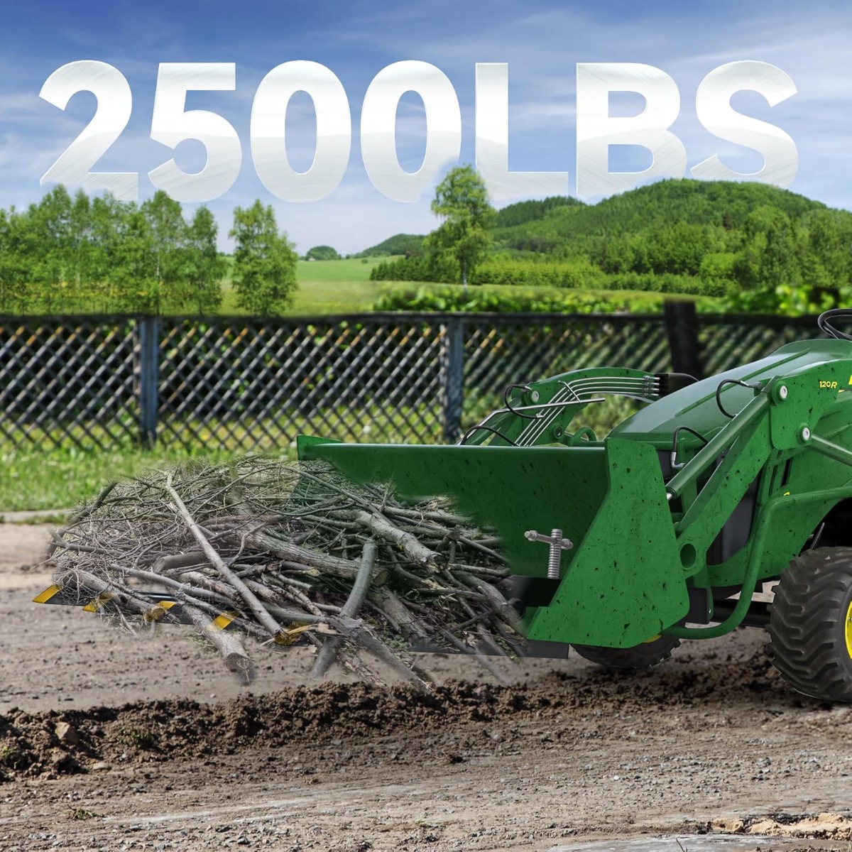 Side view of YITAMOTOR 48" Clamp-On Debris/Utility Forks, 2500 lb Capacity | Fits Skid Steer & Tractor Loader Buckets