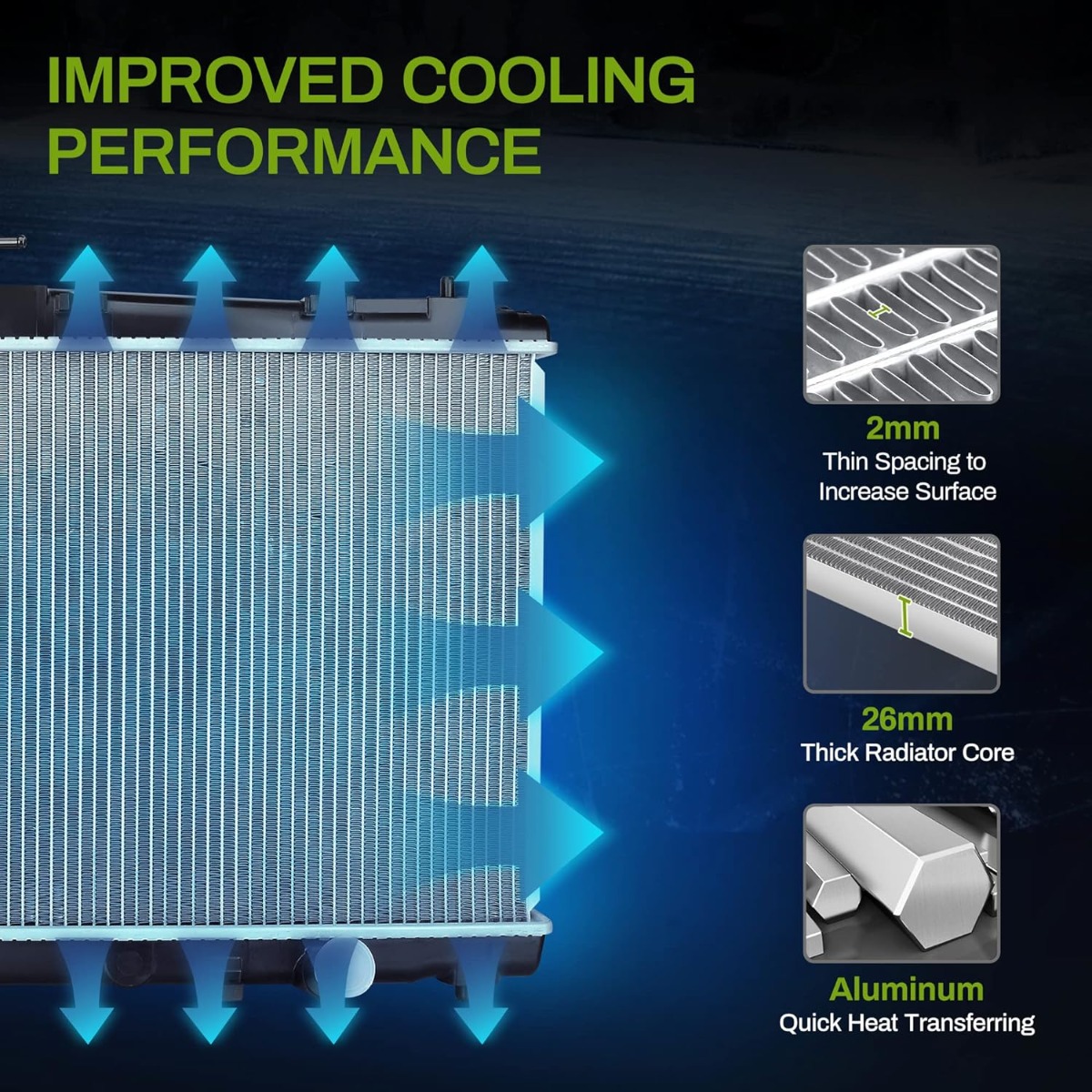 Side view of YITAMOTOR® Radiator Compatible with 2013-2018 Toyota Avalon 2012-2017 Camry 2.5L 3.5L