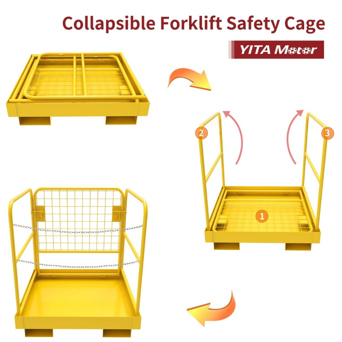 Side view of YITAMOTOR® 36 inch x 36 inch Forklift Cage 1105LBs Platform Safety Cage